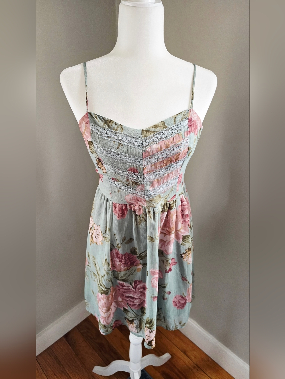 Floral Spaghetti Strap Sundress in Sage and Rose